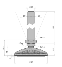 Stavitelná kloubová noha D 60 M12x100 - PA