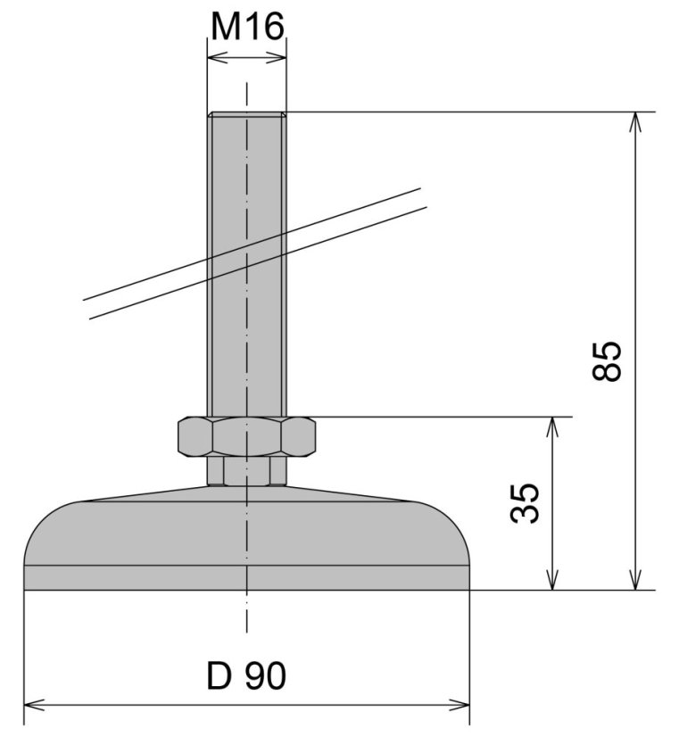Stavitelná noha D 90 M16x85 - pozinkovaná ocel - ESD
