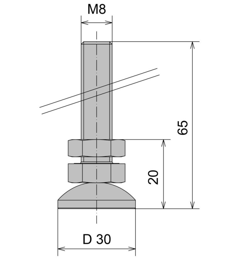 Stavitelná noha D 30 M8x65 - pozinkovaná ocel - ESD
