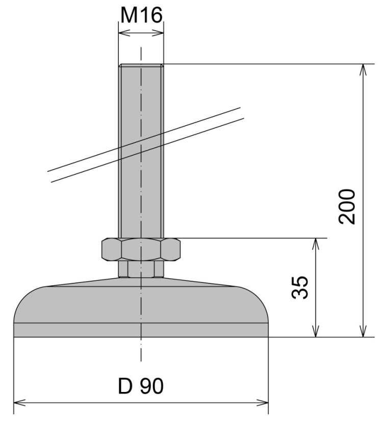 Stavitelná noha D 90 M16x200 - pozinkovaná ocel - ESD